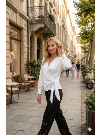 μπλουζα σατεν με δεσιμο άσπρο σε προσφορά