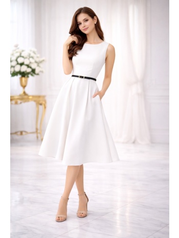 φορεμα με ζωνη σε αλφα γραμμη άσπρο