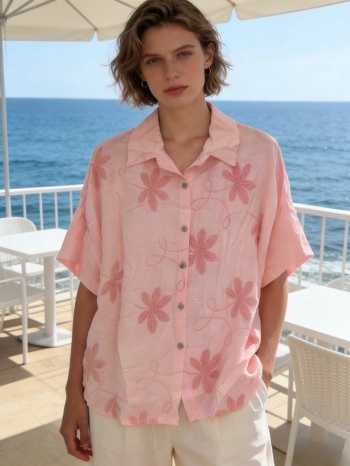 πουκαμισο με φλοραλ κεντημα ροζ