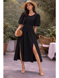 φορεμα midi με μπαλον μανικια μαύρο