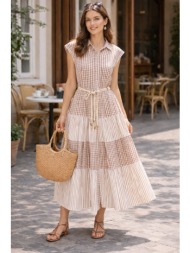 φορεμα midi με ζωνη μπεζ