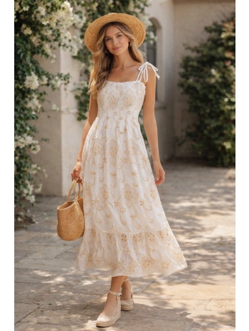 φορεμα με σουρα και δεσιμο μπεζ