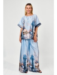 σετ μπλουζα & παντελονα σατεν σιέλ