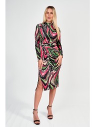 φορεμα midi εφαρμοστο με print μαύρο