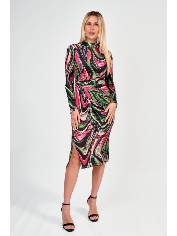 φορεμα midi εφαρμοστο με print μαύρο