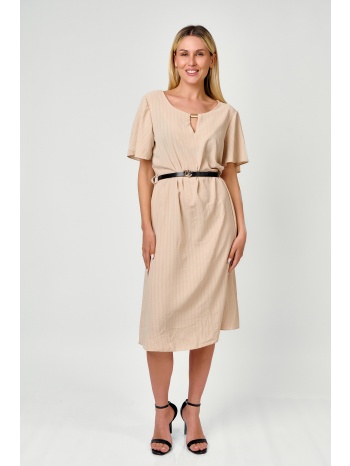 φορεμα midi με ζωνη μπεζ