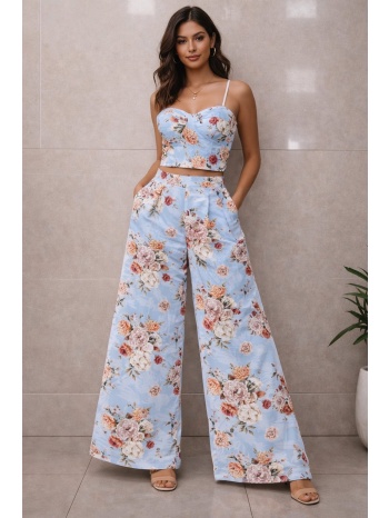 σετ τοπ & παντελονα floral σιέλ σε προσφορά
