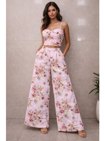 σετ τοπ & παντελονα floral ροζ σε προσφορά