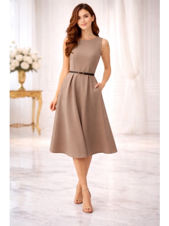 φορεμα με ζωνη σε αλφα γραμμη καφέ