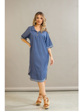 φορεμα μακρυ με γιακα και ανοιγματα τζιν