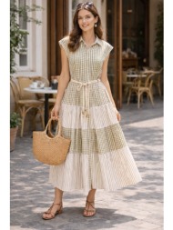 φορεμα midi με ζωνη χακί