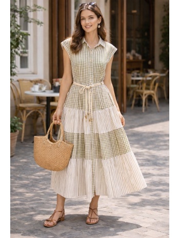 φορεμα midi με ζωνη χακί σε προσφορά