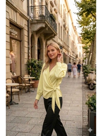μπλουζα σατεν με δεσιμο κίτρινο σε προσφορά