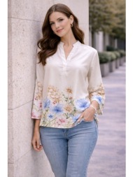 μπλουζα σατεν με floral print άσπρο