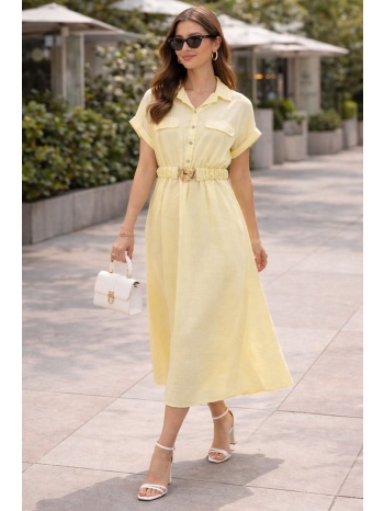 φορεμα midi με ζωνη κίτρινο