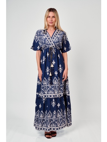 φορεμα maxi με κεντημα μπλε