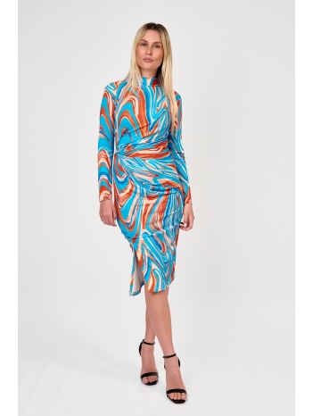 φορεμα midi εφαρμοστο με print σιέλ