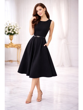 φορεμα με ζωνη σε αλφα γραμμη μαύρο