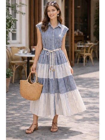 φορεμα midi με ζωνη μπλε σε προσφορά