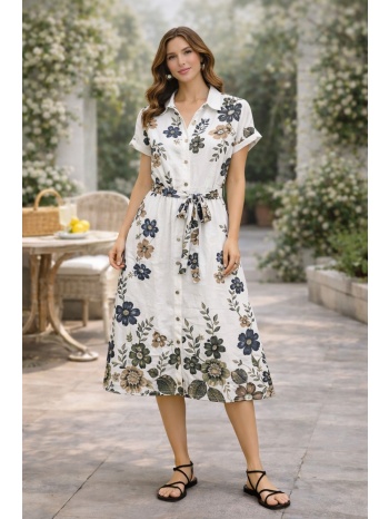 φορεμα μαξι floral με ζωνη άσπρο