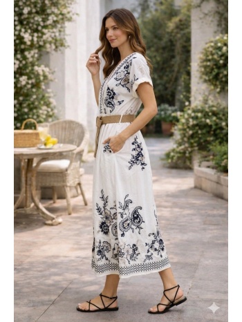 φορεμα μαξι κρουαζε με ζωνη άσπρο