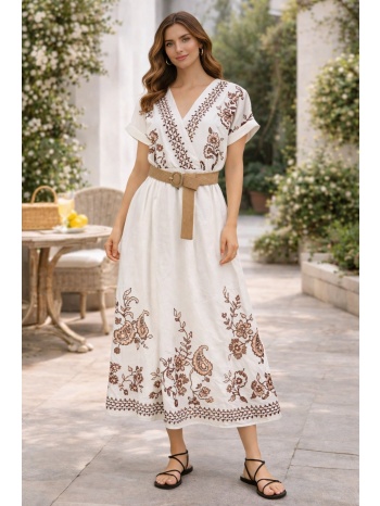 φορεμα μαξι κρουαζε με ζωνη άσπρο