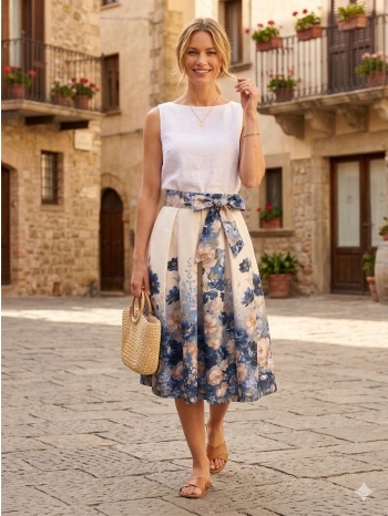 φουστα midi σατεν με ζωνη μπλε σε προσφορά