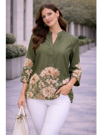 μπλουζα σατεν με floral print χακί