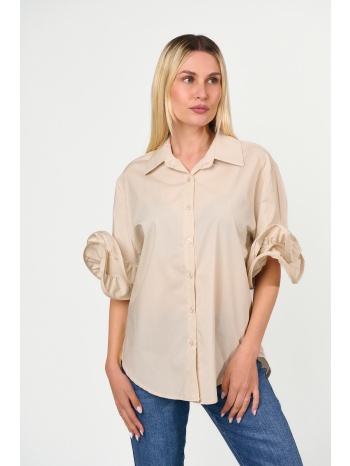 πουκαμισο με βολαν μανικι μπεζ σε προσφορά