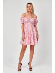 φλοραλ mini φορεμα off shoulder ροζ