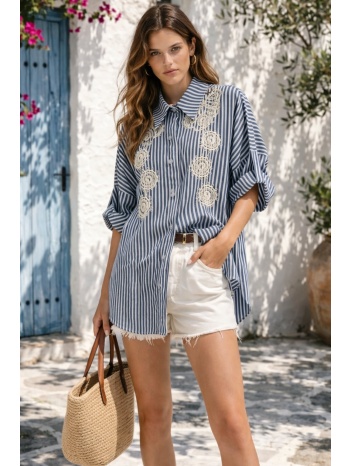 πουκαμισο ριγε με κεντημα μπλε σε προσφορά