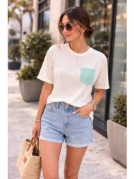 μπλουζα με glitter τσεπη άσπρο