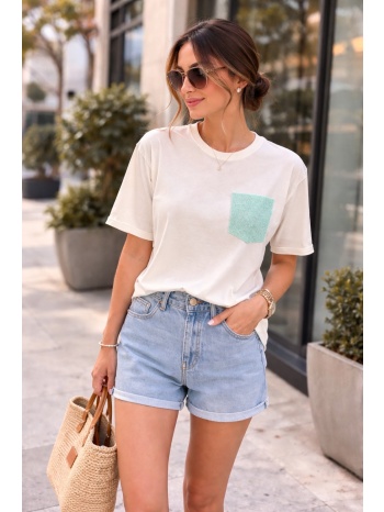 μπλουζα με glitter τσεπη άσπρο