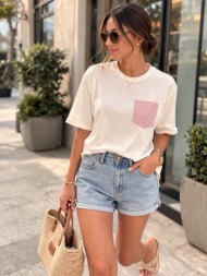 μπλουζα με glitter τσεπη άσπρο