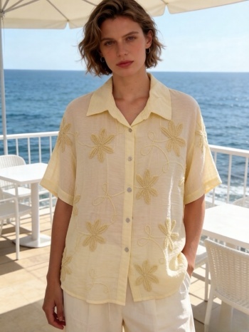 πουκαμισο με φλοραλ κεντημα κίτρινο