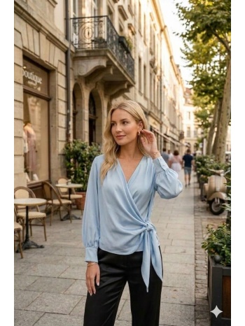 μπλουζα σατεν με δεσιμο σιέλ σε προσφορά