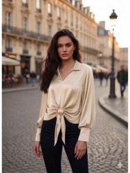 μπλουζοπουκαμισο με χρυσο κρικο μπεζ