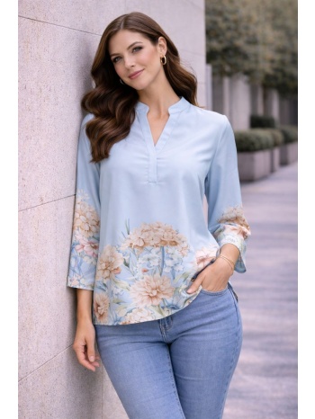 μπλουζα σατεν με floral print σιέλ
