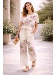 σετ μπλουζα & παντελονα floral μπεζ
