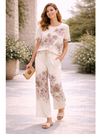 σετ μπλουζα & παντελονα floral μπεζ σε προσφορά