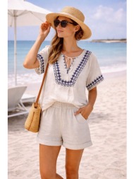 μπλουζα boho με κεντημα άσπρο