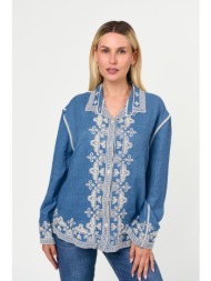 πουκαμισο boho με κεντημα μπλε