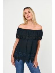 μπλουζα με δαντελα και εξω ωμους μαύρο