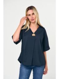 μπλουζα κοντομανικη με χρυση καρφιτσα μπλε