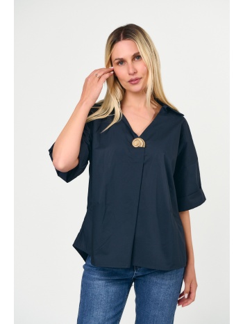 μπλουζα κοντομανικη με χρυση καρφιτσα μπλε