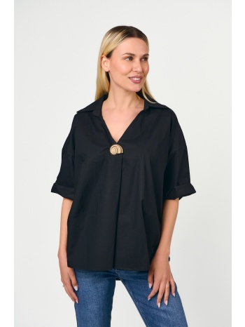 μπλουζα κοντομανικη με χρυση καρφιτσα μαύρο