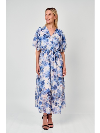 φορεμα maxi φλοραλ με ζωνη μπλε