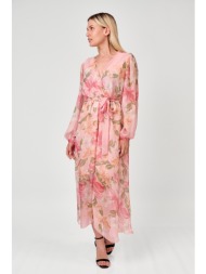 φορεμα maxi φλοραλ με ζωνη ροζ