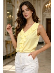 αμάνικη μπλούζα με βολάν και λαιμόκοψη v σε άσπρο χρώμα | dress up κίτρινο