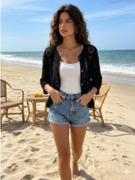 ζακέτα πλεκτή με χρυσά κουμπιά μαύρη μαύρο